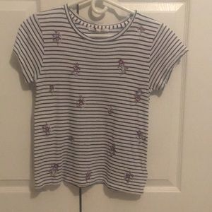 Express petite striped t shirt floral embroidery